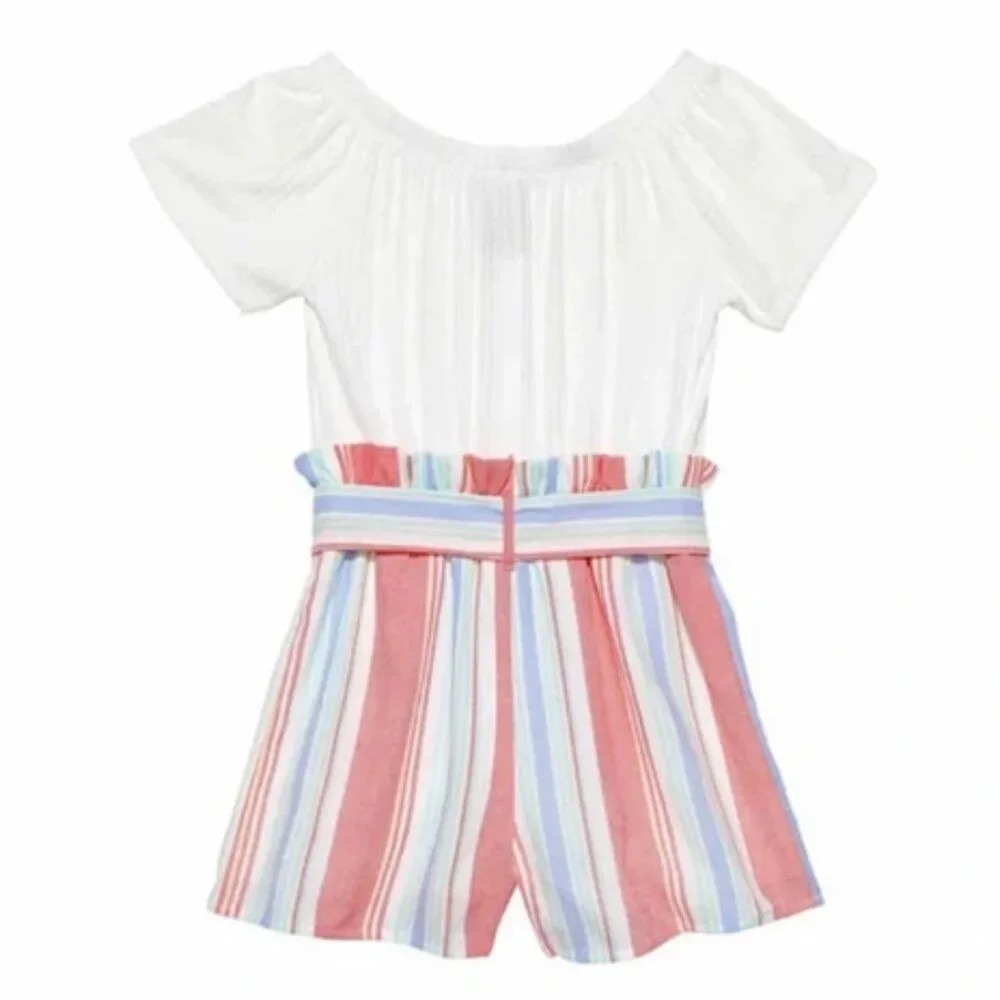NEW Paper Doll One Piece Tie Belted Stripes Summer Outfit Shorts Jumper Romper